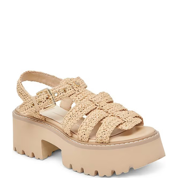 NWOT Dolce Vita Lasly Fisherman Chunky Platform Raffia Sandals Natural Women 9.5 - Picture 1 of 8
